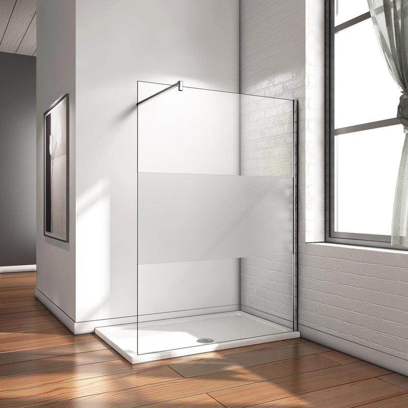 Linea Chrome Clear Frosted Glass Wet Room Screen 8mm Walk-In Shower Panel – Select Size