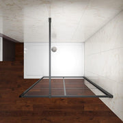 Black grid walk-in shower panel with 8mm tempered safety glass and 900mm support bar