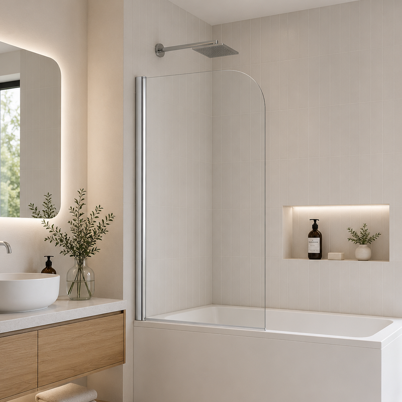 ATC 800 x 1400 Radius Curved Bath Screen - Chrome