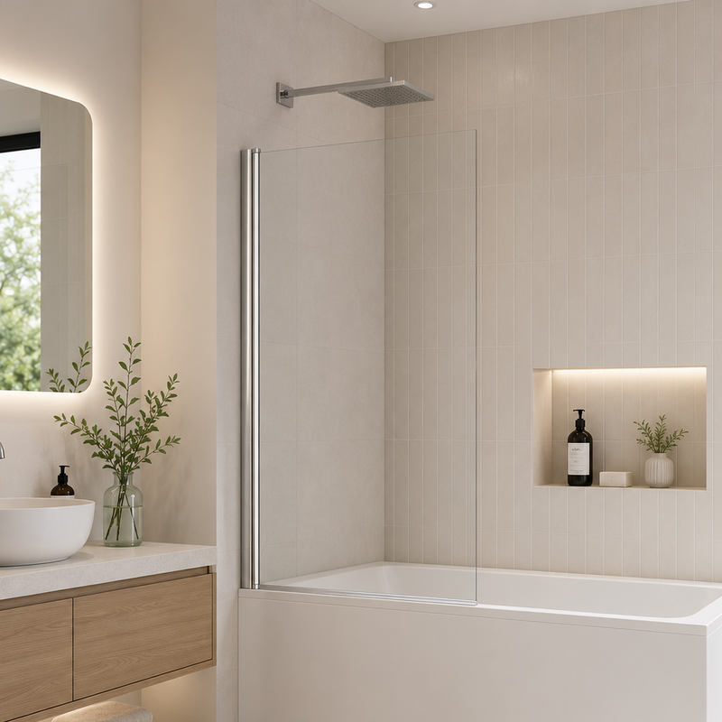 ATC 800 x 1400 Square Straight Bath Screen - Chrome