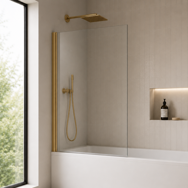 ATC 800 x 1400 Square Straight Bath Screen - Brushed Brass