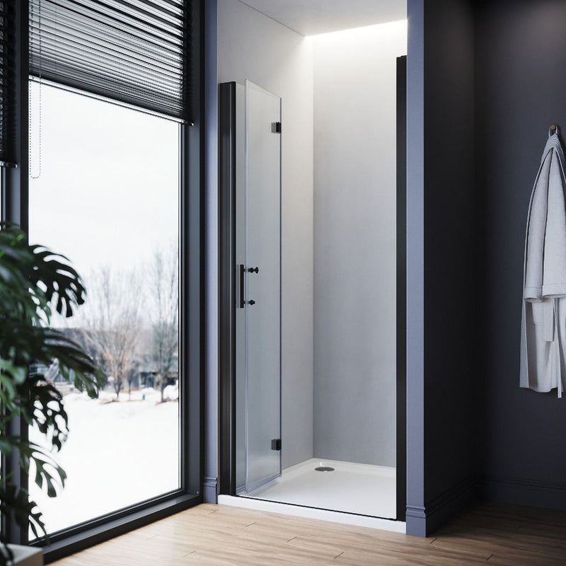 Linea Black Frameless Bi Fold Shower Door 6mm Clear Glass - Select Size