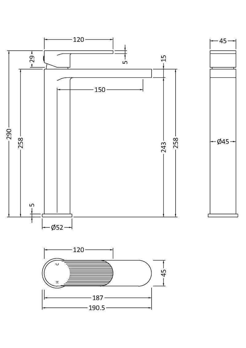 NOVA Cyprus Tall Mono Basin Mixer - Select Colour