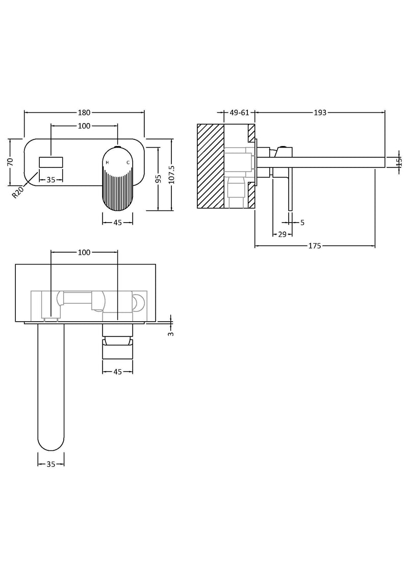 NOVA Cyprus Wall Mounted 2 Tap Hole Basin Mixer With Plate - Select Colour