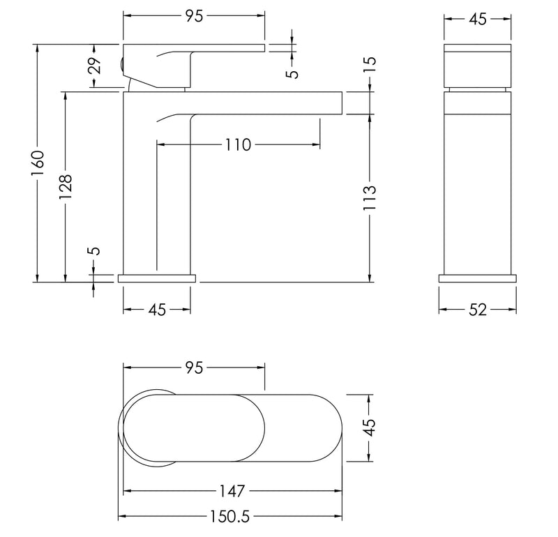NOVA Binsey Mono Basin Mixer With Push Button Waste - Select Colour