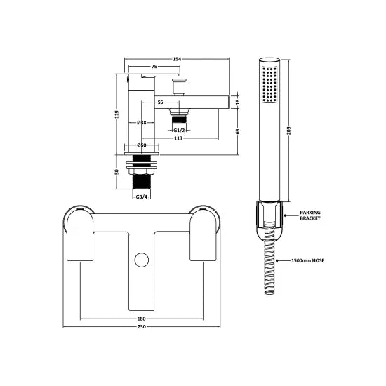 NOVA Canada Deck Mounted Bath Shower Mixer Inc Handset - Select Colour