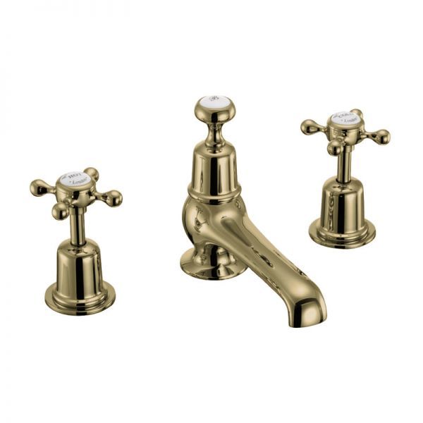 Burlington Claremont Three Tap Hole Mixer With Pop Up Waste - Polished Gold