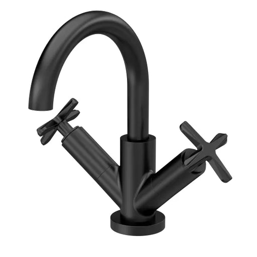 Mono basin mixer tap inc waste matt black – close‑up of single lever handle and matt black spout on mixer tap
