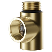 Dual fuel heating kit brushed brass – full kit laid out with heating element, straight valves and T‑piece adaptor in brushed brass finish