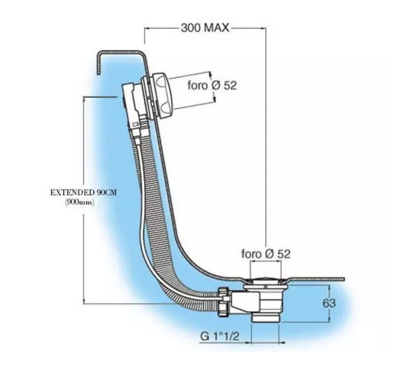 Crosswater Extended Bath Pop-Up Waste 100cm - Chrome