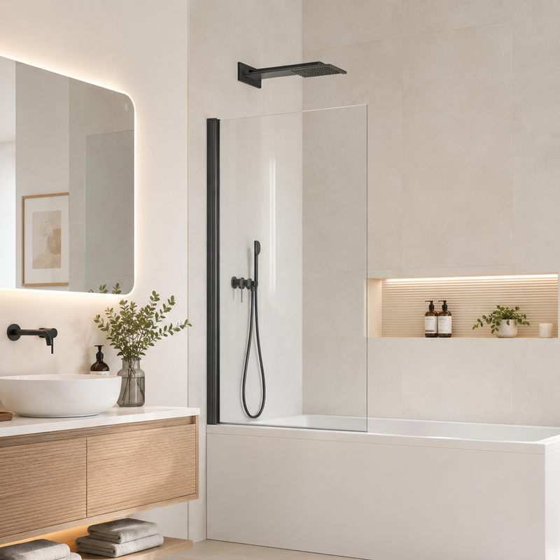 ATC 800 x 1400 Square Straight Bath Screen - Matt Black