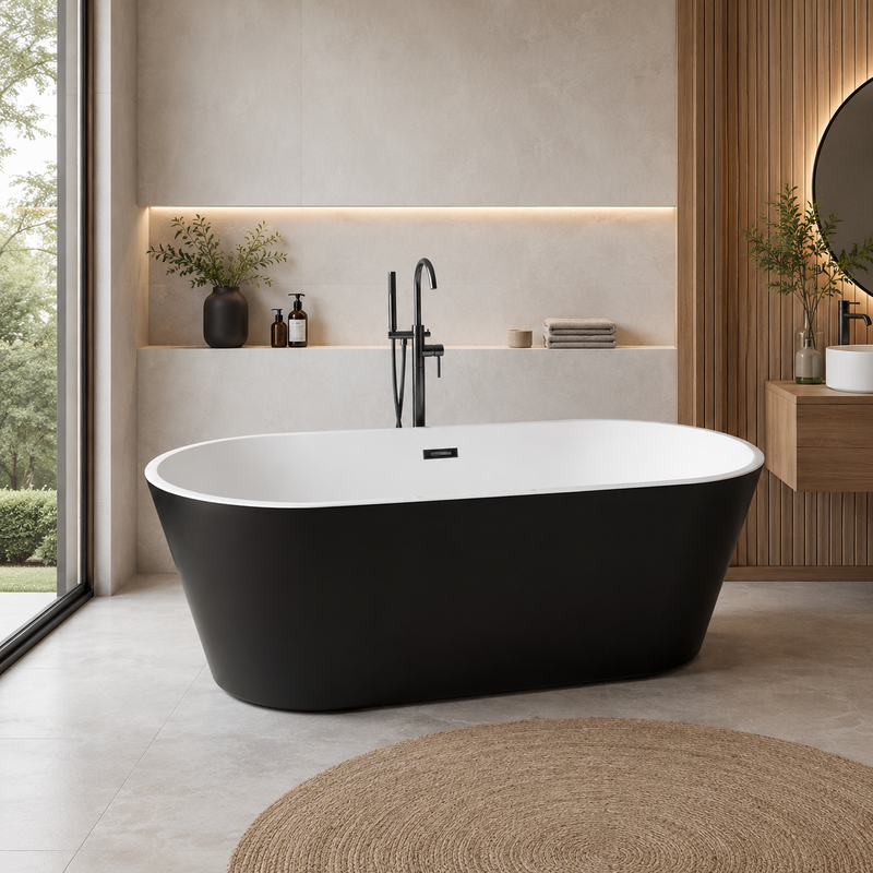 Banyetti Newton Noir Freestanding Acrylic Bath - Gloss Black (Select Size)