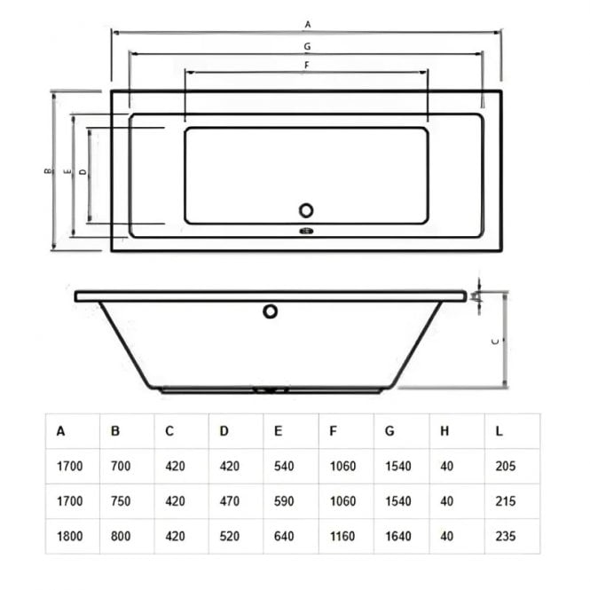 KV Spirit Duo 1800mm x 800mm Double Ended Bath