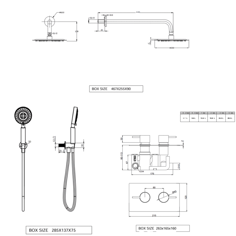 KV Ottone Round Thermostatic Concealed Shower with Overhead Drencher and Handset