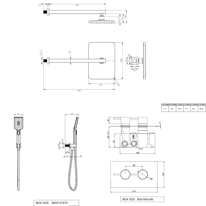 KV Nero Square Thermostatic Concealed Shower with Overhead Drencher and Handset