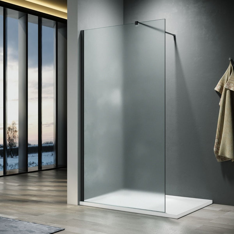 Linea Black Frosted Glass Wet Room Screen 8mm Walk-In Shower Panel – Select Size