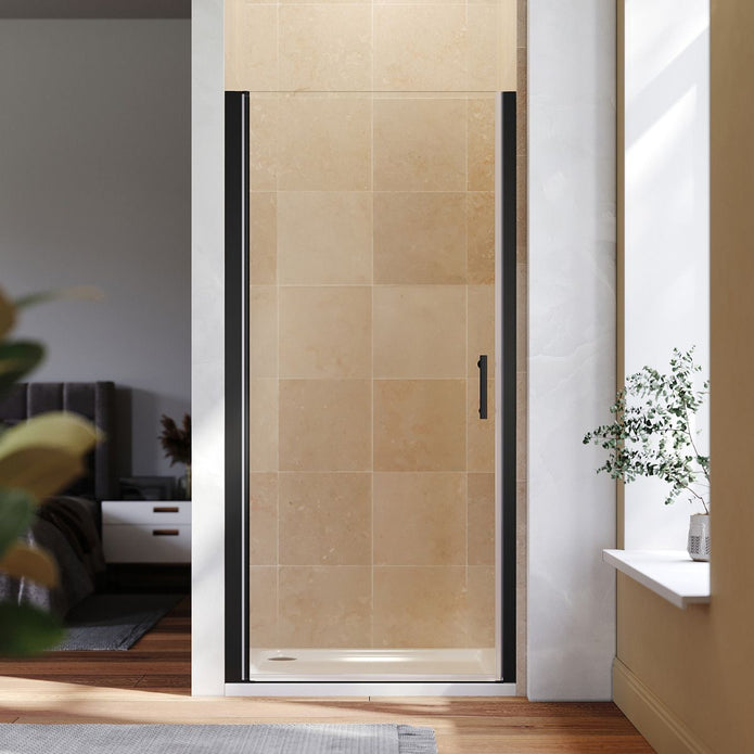 Linea Black Frameless Pivot Shower Door 5mm Clear Glass - Select Size
