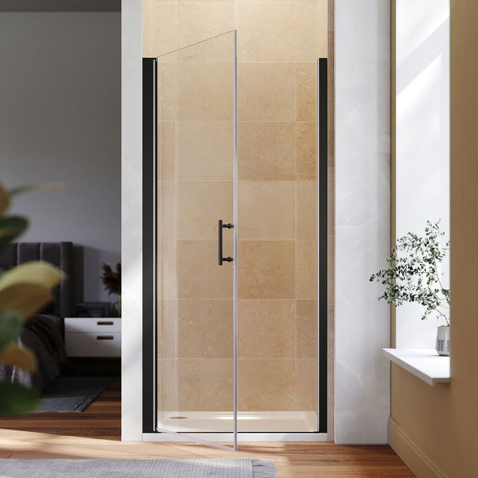Linea Black Frameless Pivot Shower Door 5mm Clear Glass - Select Size