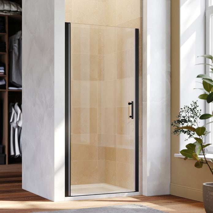 Linea Black Frameless Pivot Shower Door 5mm Clear Glass - Select Size