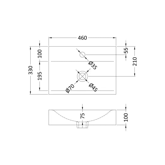 NOVA Ceramic Rectangular 460 Countertop Basin