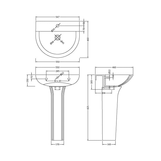 NOVA Freya 560mm Basin & Pedestal