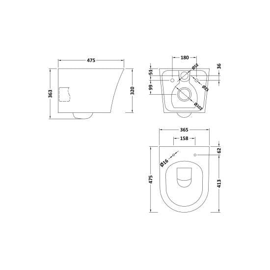 NOVA Freya Wall Hung Rimless Toilet Pan & Soft Close Seat