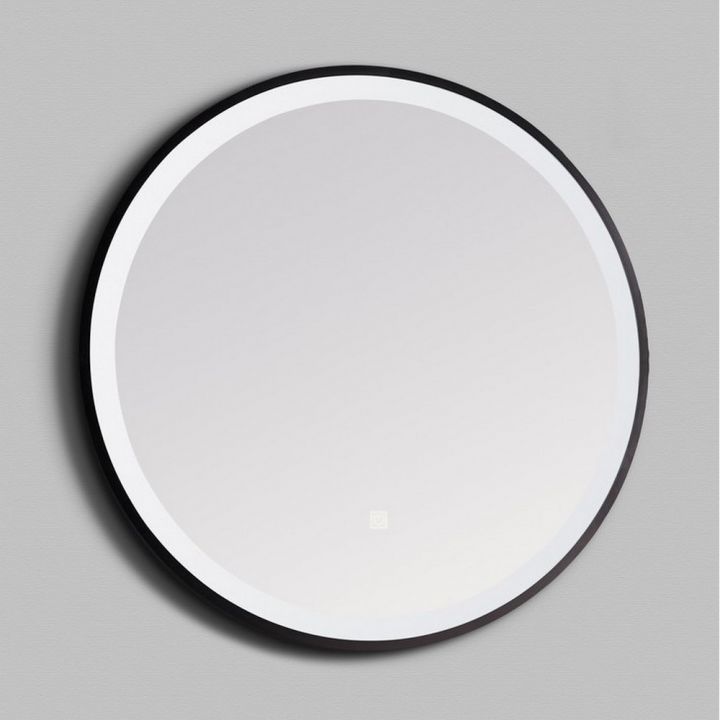 KV Nero Round 600mm Round LED Mirror with Antifog Demister & Touch Sensor - Matt Black