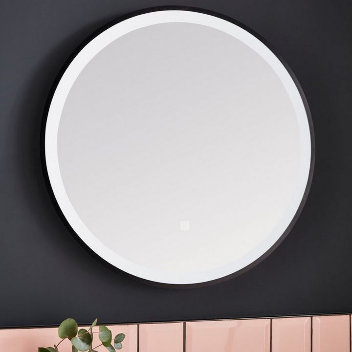 KV Nero Round 600mm Round LED Mirror with Antifog Demister & Touch Sensor - Matt Black