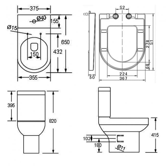 KV Bijoux Close Coupled Comfort Height Toilet with Soft Close Seat