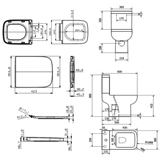 KV Options 600 Close Coupled Open Back Toilet with Soft Cose Seat