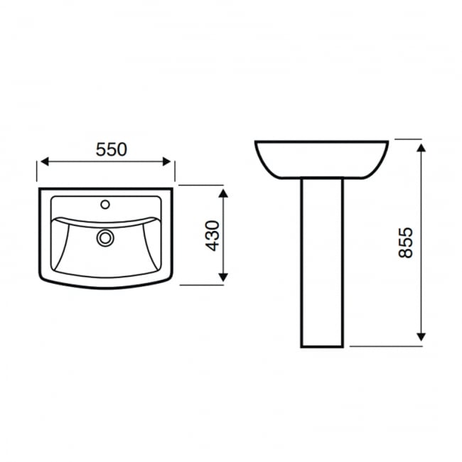 KV Pure 550mm 1 Tap Hole Basin with Full Pedestal