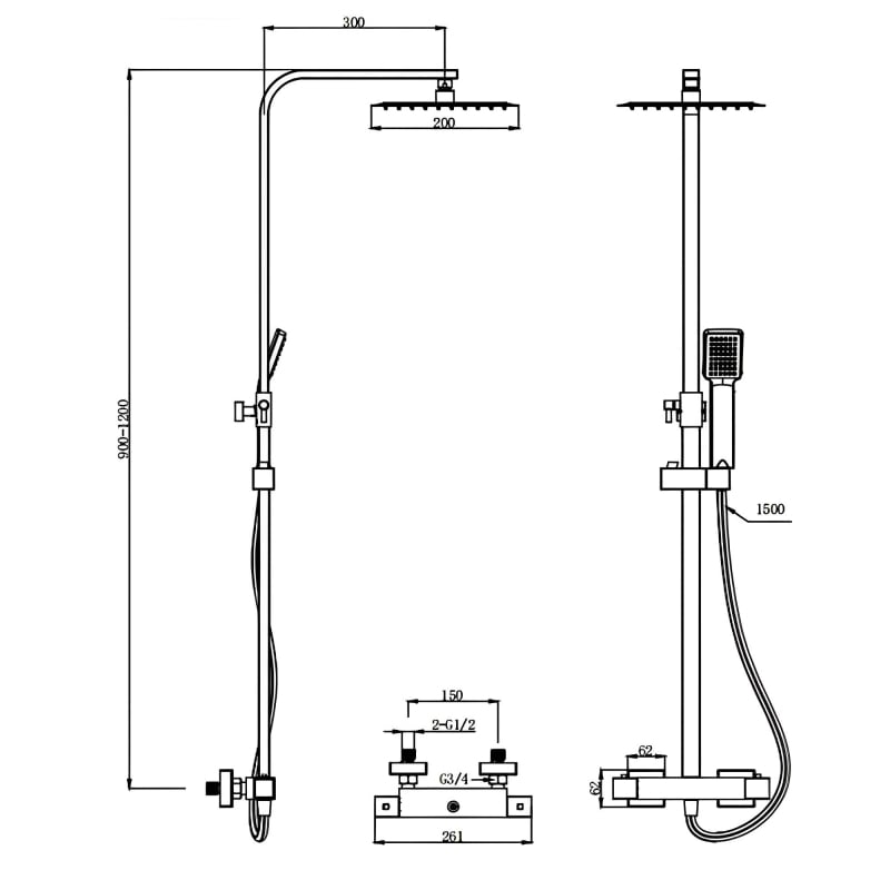KVIT Pure Square Thermostatic Twin Shower - Chrome
