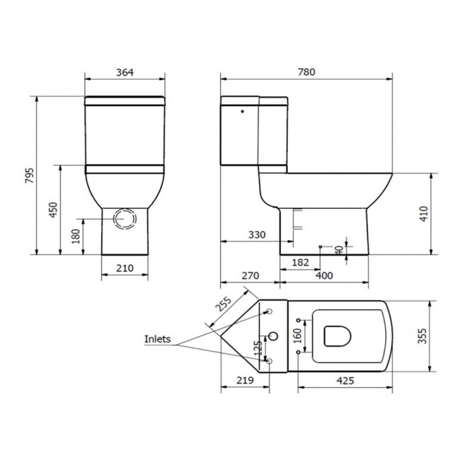 KV Pure Close Coupled Corner Toilet with Soft Close Seat