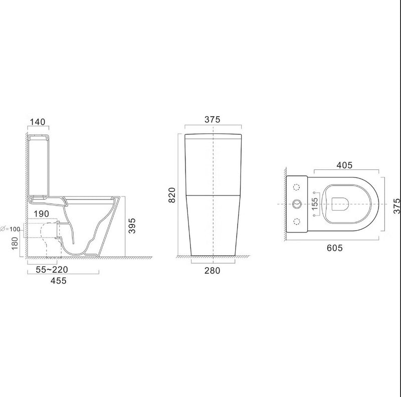 Scene Rimless Close Coupled Back to Wall Toilet - Matt Black