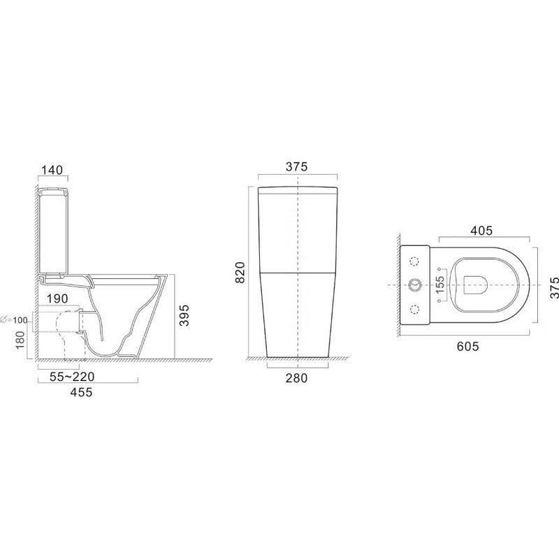 Scene Rimless Close Coupled Back to Wall Toilet - Matt Black