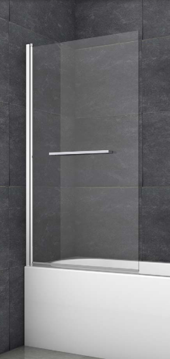 ATC 800 x 1400 Square Straight Bath Screen with Towel Rail - Chrome