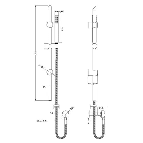 NOVA Brushed Bronze Round Slider Rail Kit