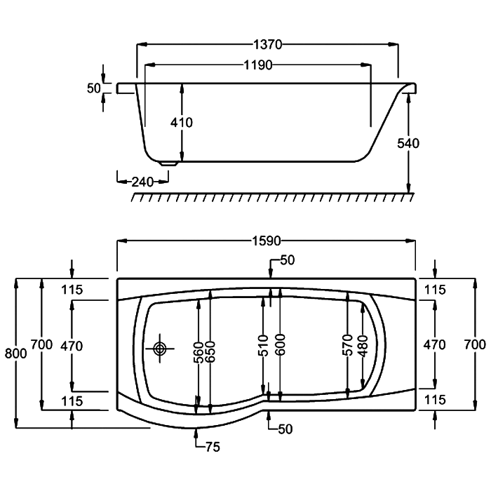 Carron Delta P-Shaped Shower Bath - Select Size/Hand