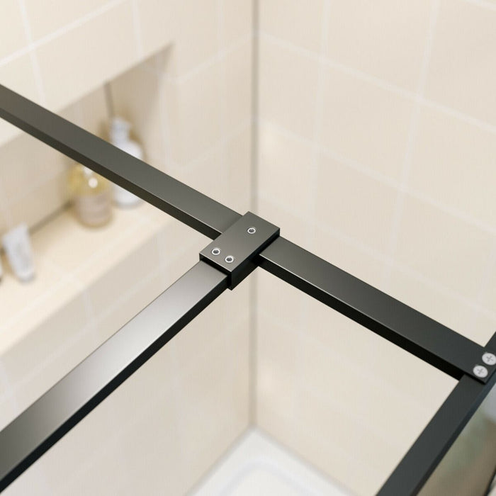 Linea Grid 800mm Walk-In Shower Panel 8mm Black Grid Glass - Matt Black