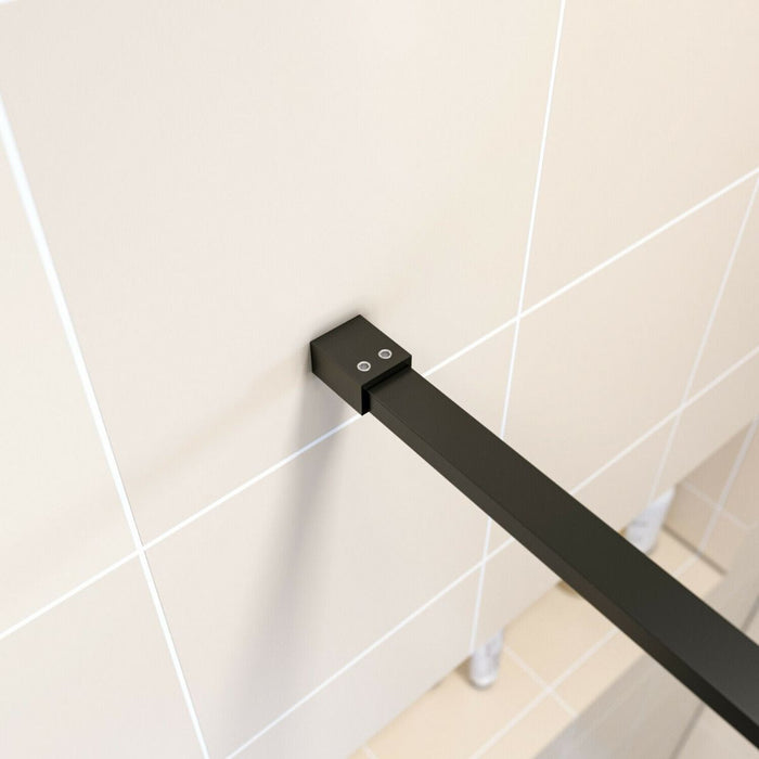 Linea Grid 760mm Walk-In Shower Panel 8mm Black Grid Glass - Matt Black
