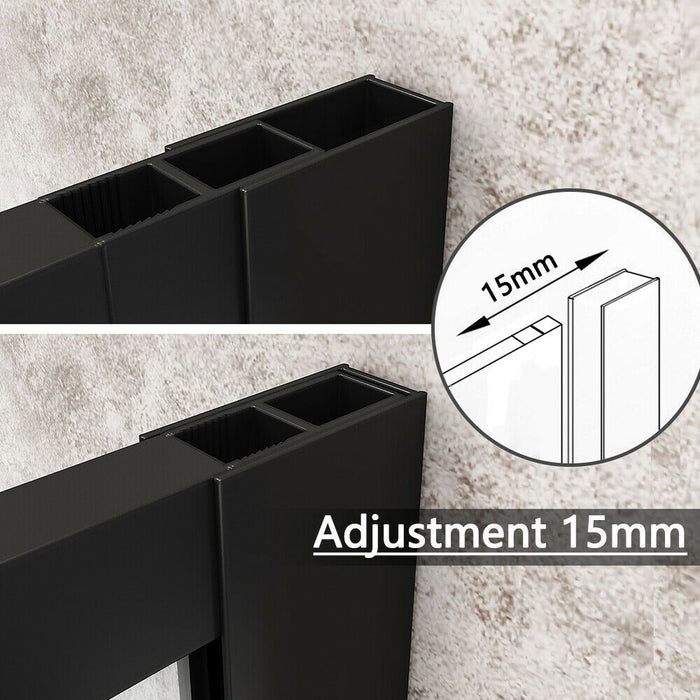 Linea Grid 900mm Walk-In Shower Panel 8mm Black Grid Glass - Matt Black