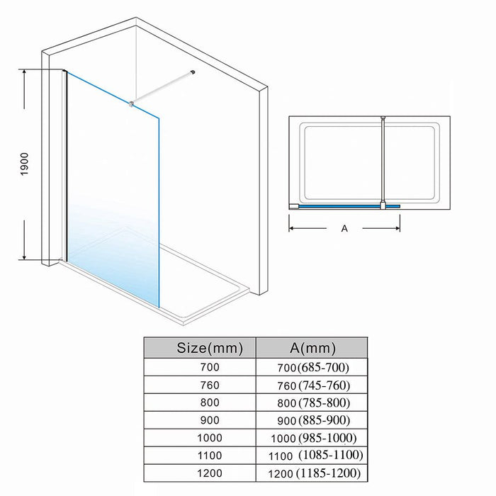 Linea Noir 700mm Walk-In Shower Panel 8mm Clear Glass - Matt Black