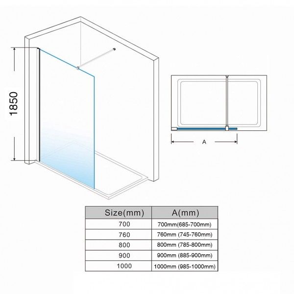 Linea 900mm Walk-In Shower Panel 6mm Clear Glass - Chrome