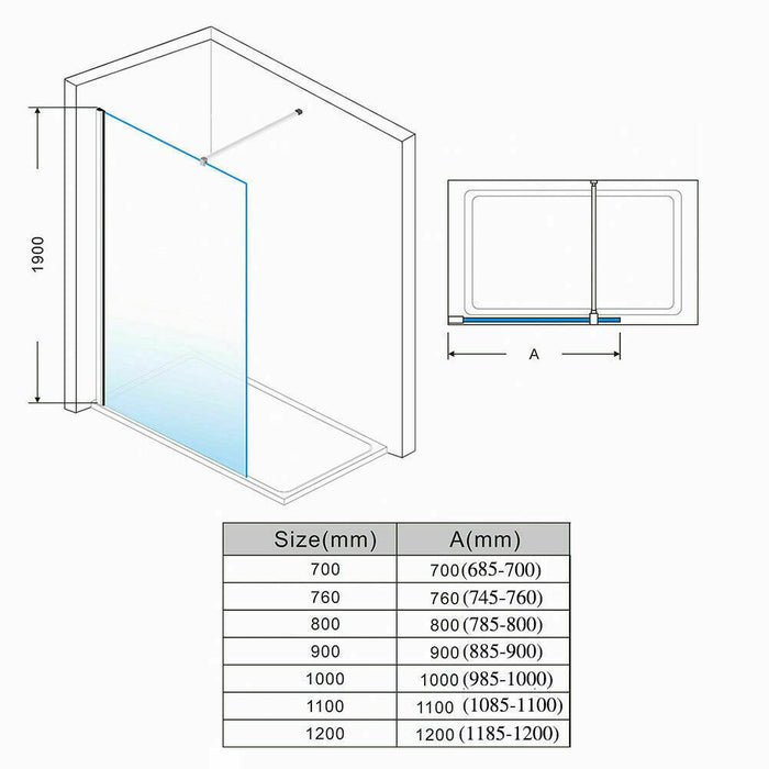Linea Frosted 700mm Walk-In Shower Panel 8mm Frosted Glass - Chrome