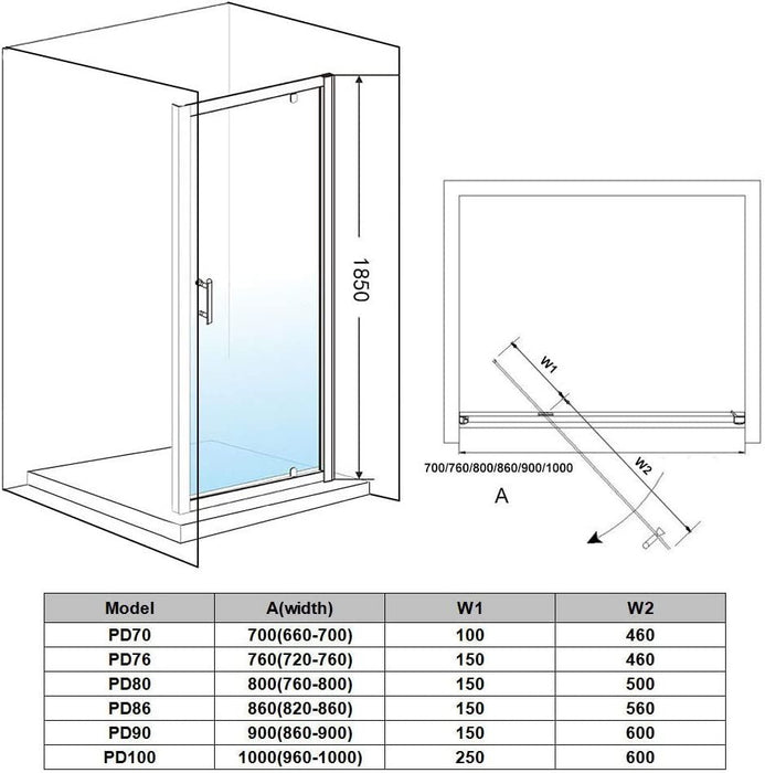 Linea Noir 760mm Framed Pivot Hinged Shower Door 6mm Clear Glass - Matt Black