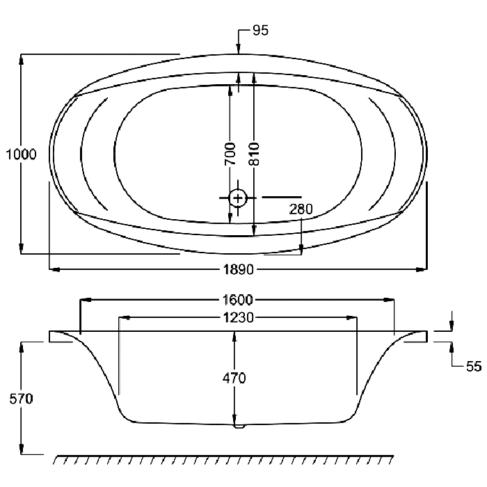 Carron Celsius Oval 1900mm x 1000mm Freestanding Bath