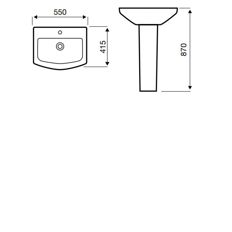 KV Trim 550mm 1 Tap Hole Basin with Full Pedestal