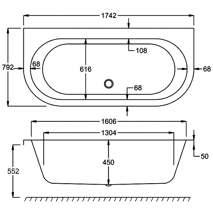 Carron Halycon D Shaped 1750mm x 800mm Back to Wall Bath - Granite