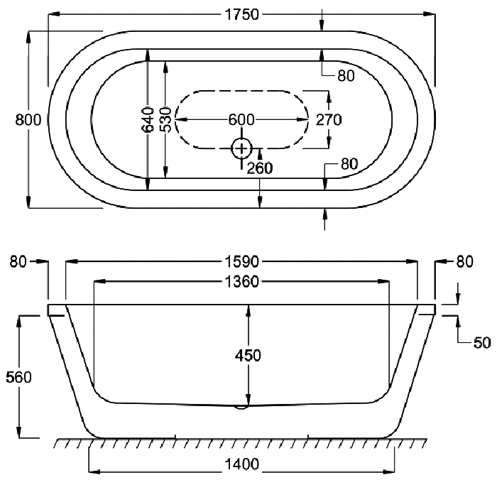 Carron Halycon Oval 1750mm x 800mm Freestanding Bath - Choose Colour