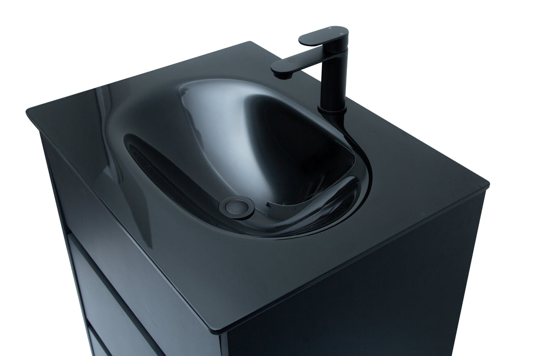 Banyetti Noir Black 600mm Integrated Designer Wash Basin - Gloss Black